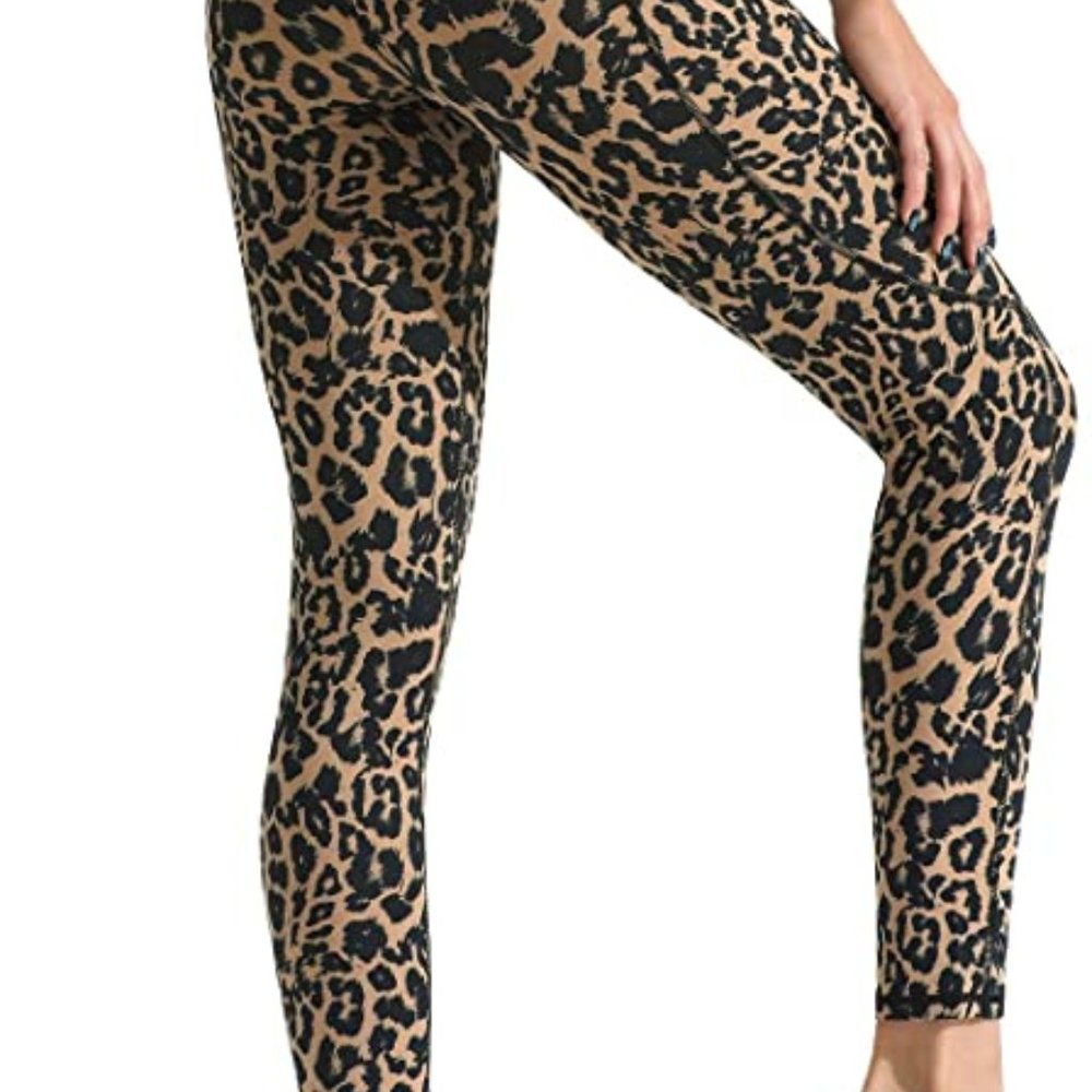 FITTIN Yoga Leggings for Women with Pocket - Printed Leopard Dark Brown